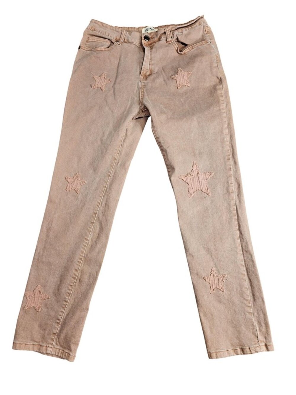 Listicle Straight Jeans Womens L Pink Wash Star‎ Patch Stretch Denim Embroidered